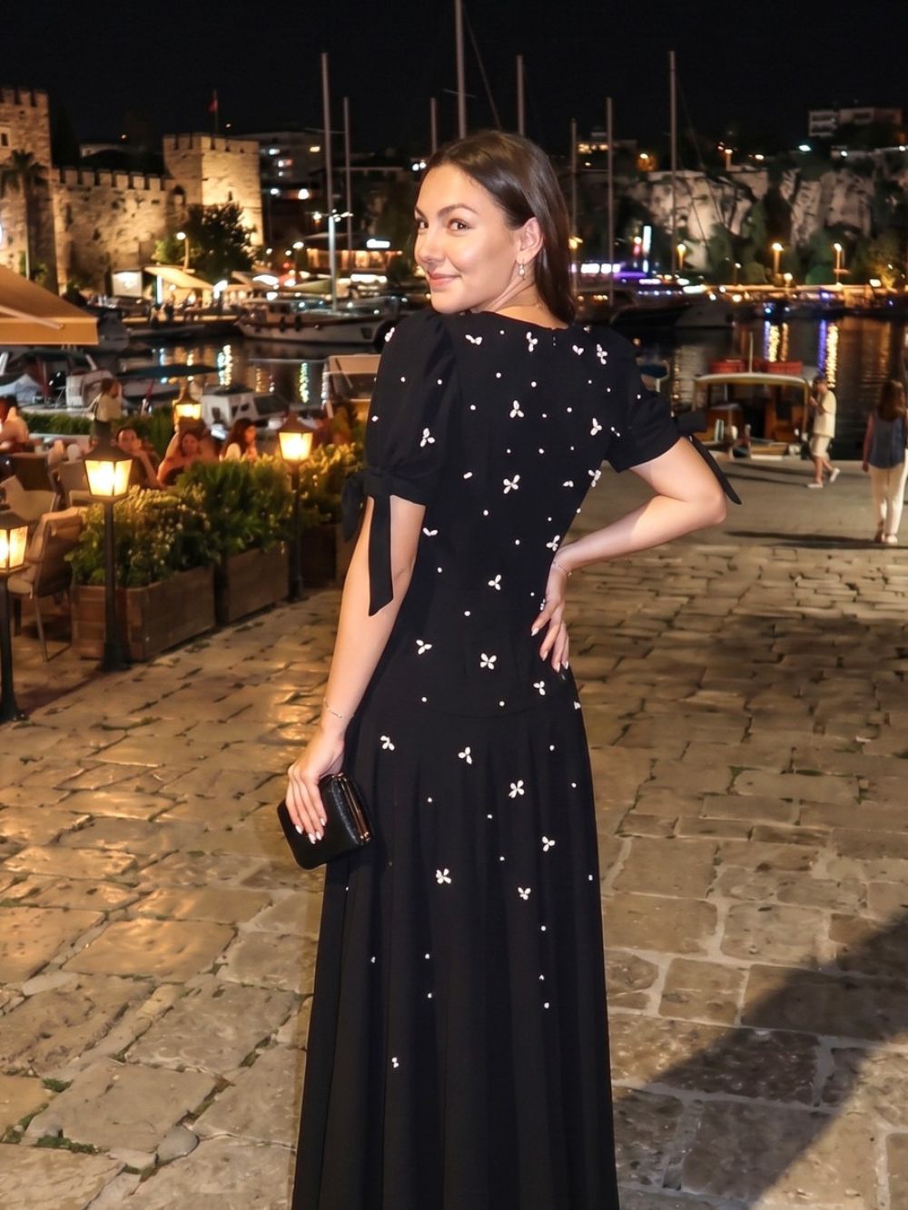 Short Sleeve Crystal A Line Maxi Dress Black - OWNCI Short Sleeve Crystal A Line Maxi Dress Black - OWNCI
