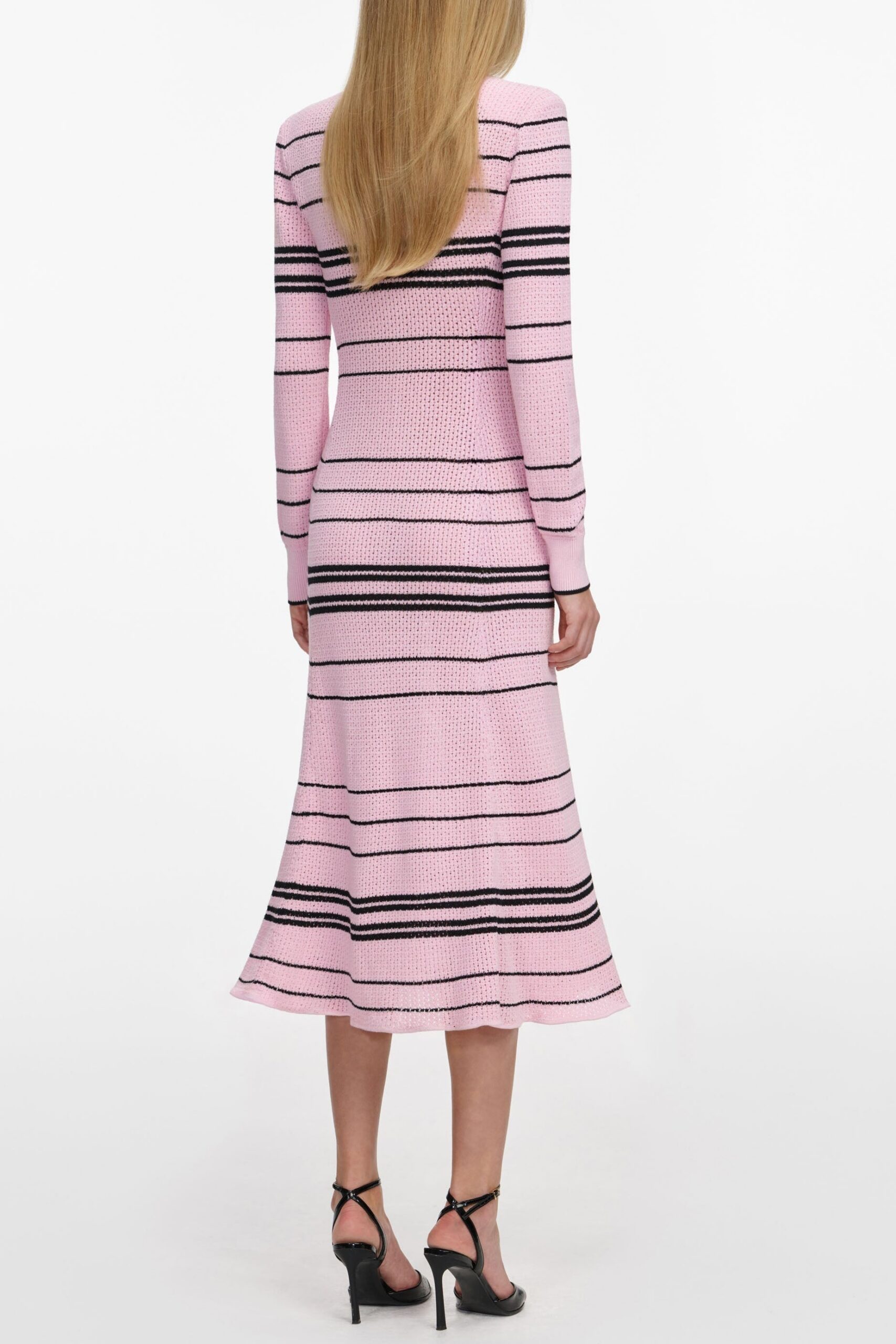 Selena Long Sleeve Stripe Knit Midi Dress In Pink - OWNCI Selena Long Sleeve Stripe Knit Midi Dress In Pink - OWNCI