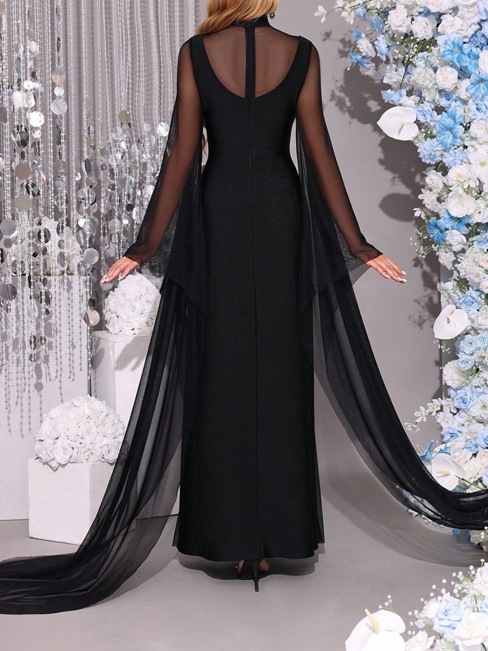 Merlin Black Mesh Maxi Dress - OWNCI