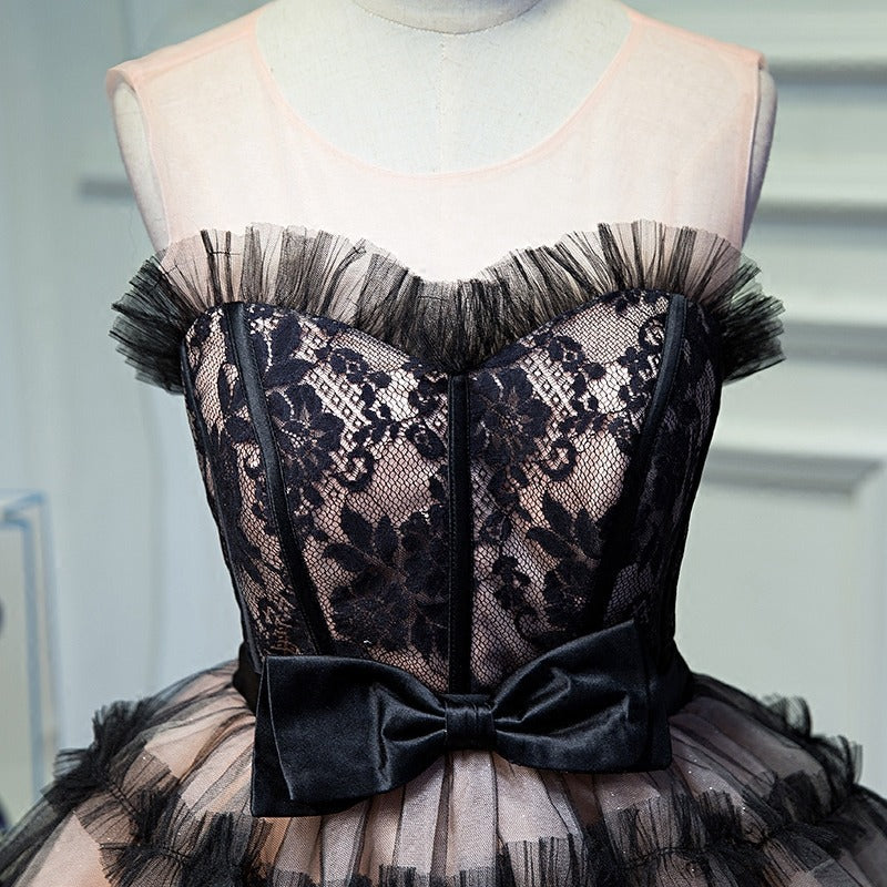 Lorraine Bow Lace Strapless Puffy Mini Dress In Black - OWNCI Lorraine Bow Lace Strapless Puffy Mini Dress In Black - OWNCI