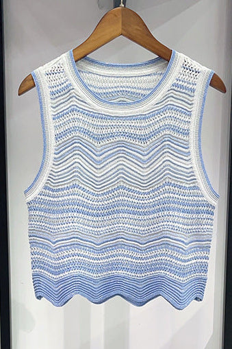Wavy‑Knit Sleeveless Crop Top & Midi Skirt Two‑Piece Set - OWNCI