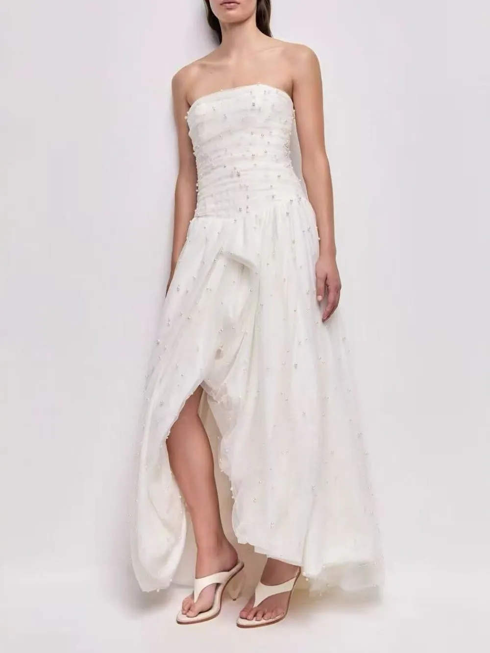 Milana White Strapless Beaded Maxi Dress - OWNCI Milana White Strapless Beaded Maxi Dress - OWNCI