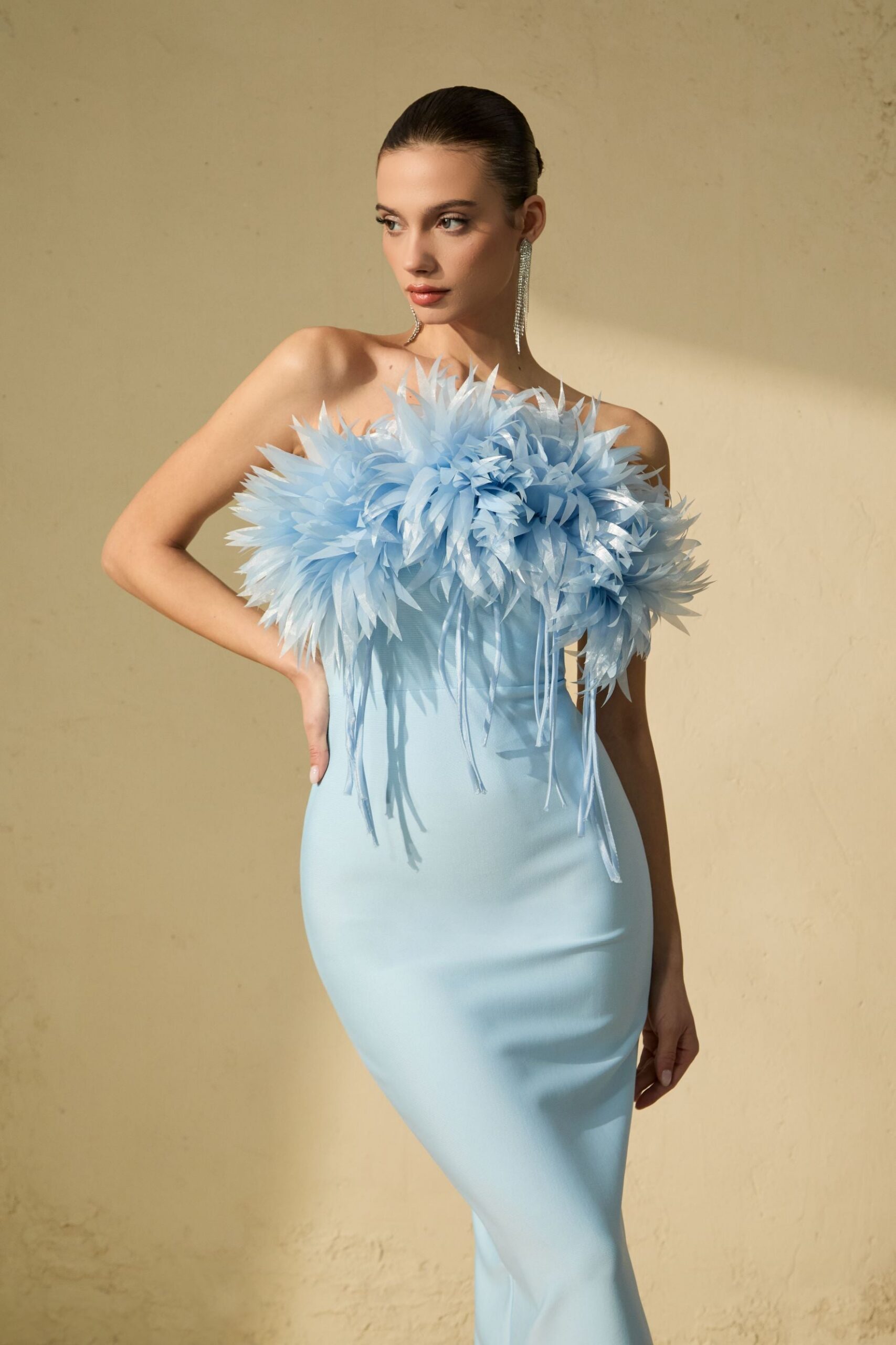 Penny Blue Petal Applique Strapless Midi Dress - OWNCI Penny Blue Petal Applique Strapless Midi Dress - OWNCI