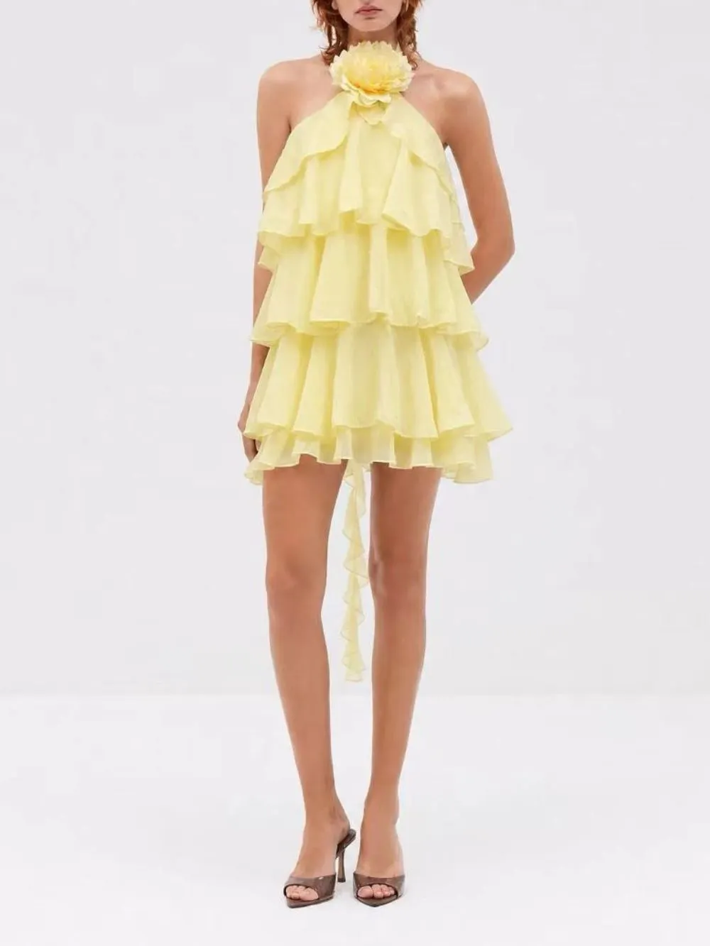 Miley Halter Flower Ruffle Mini Dress - OWNCI