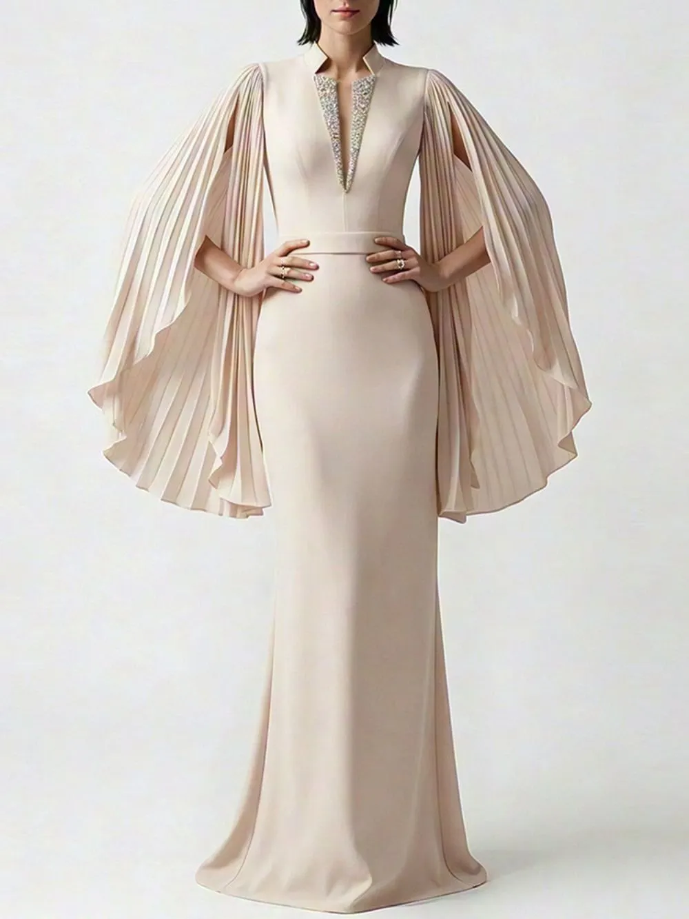 Pleated Sleeves Maxi Dress - OWNCI Pleated Sleeves Maxi Dress - OWNCI