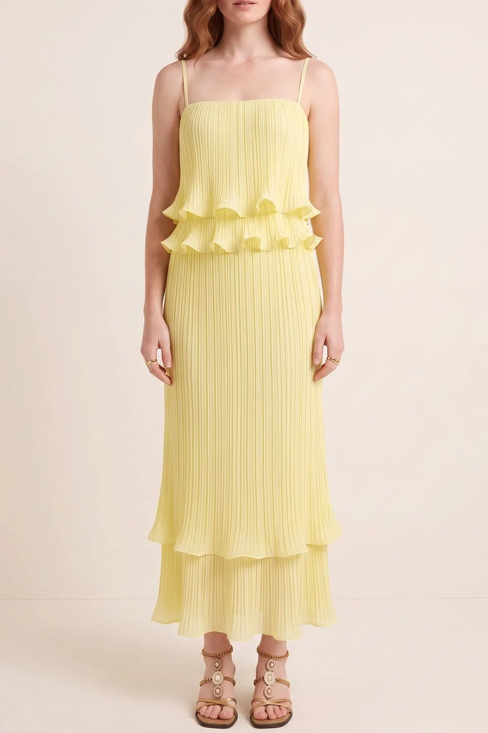 Pleated Ruffle Maxi Dress - OWNCI Pleated Ruffle Maxi Dress - OWNCI