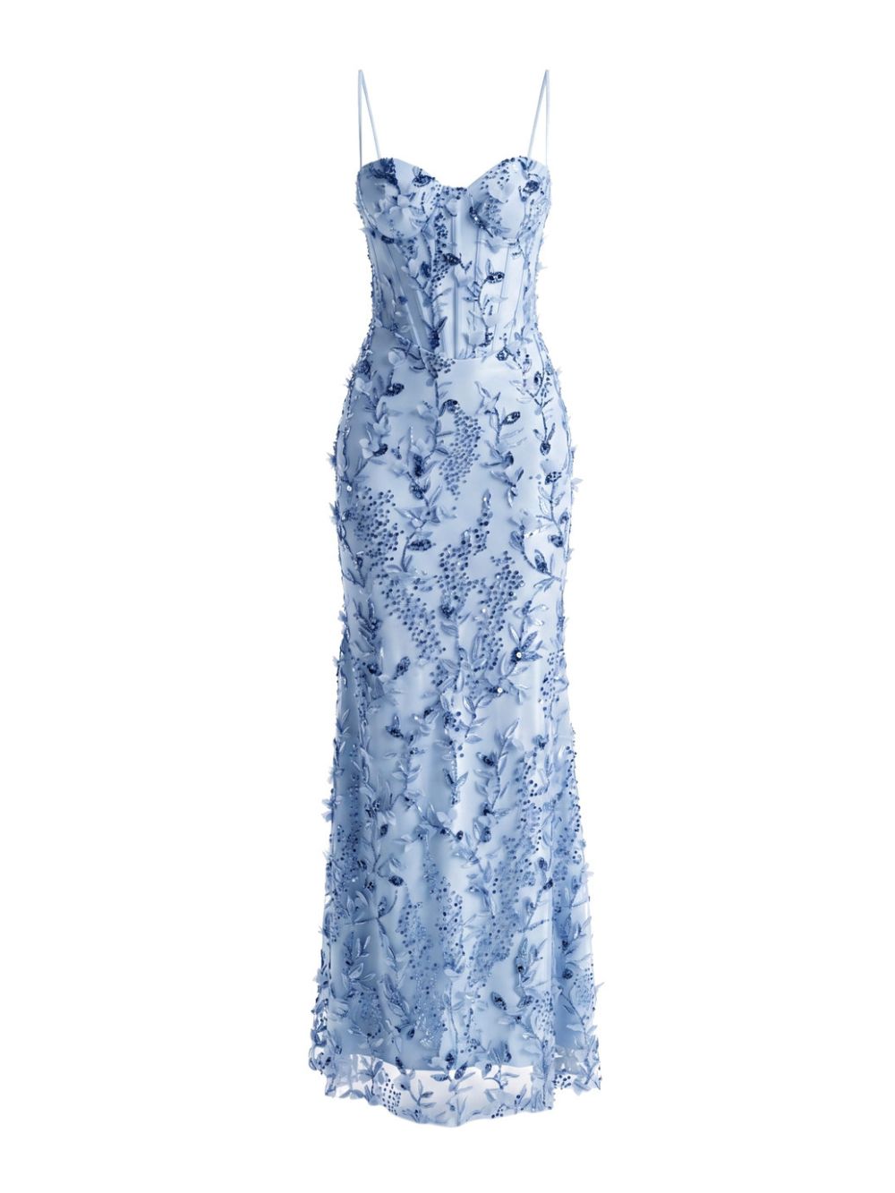 Floral Sequin Structured Bustier Maxi Dress Blue - OWNCI Floral Sequin Structured Bustier Maxi Dress Blue - OWNCI