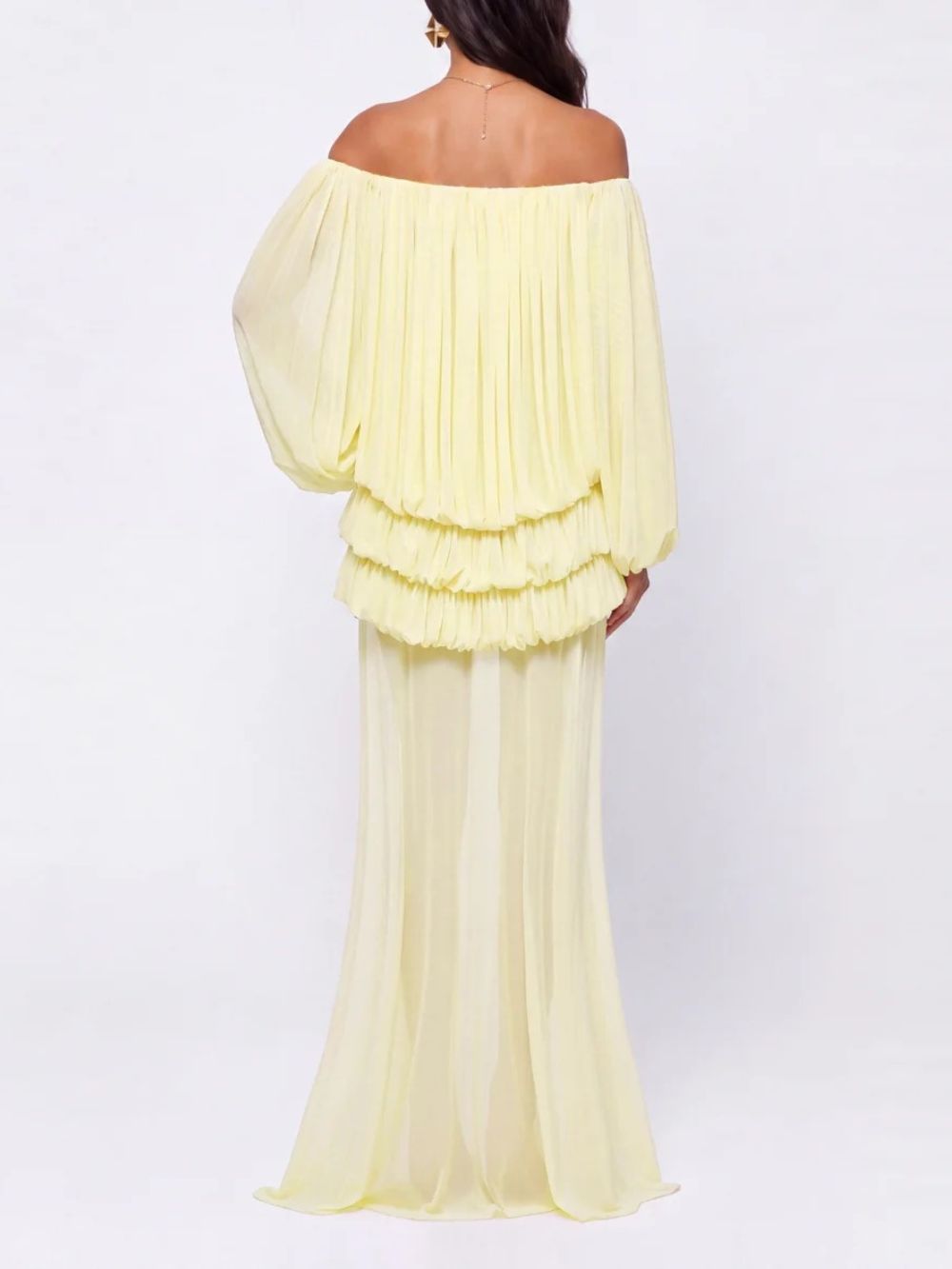 Gracja Off Shoulder Tiered Dress In Yellow - OWNCI