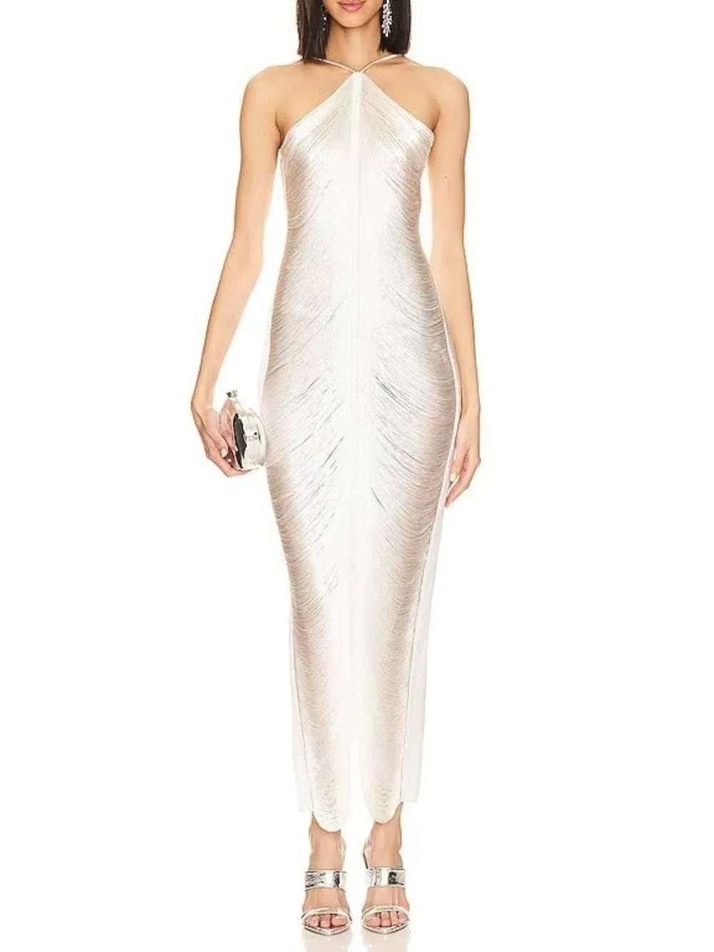 Mindy White Halter Tassel Maxi Dress - OWNCI