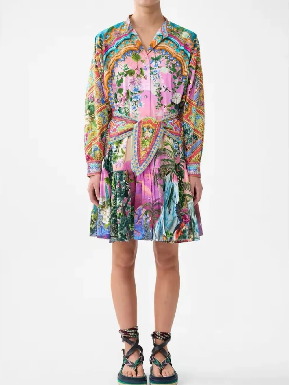 Meenakshi Printed Long Sleeve Mini Dress - OWNCI Meenakshi Printed Long Sleeve Mini Dress - OWNCI