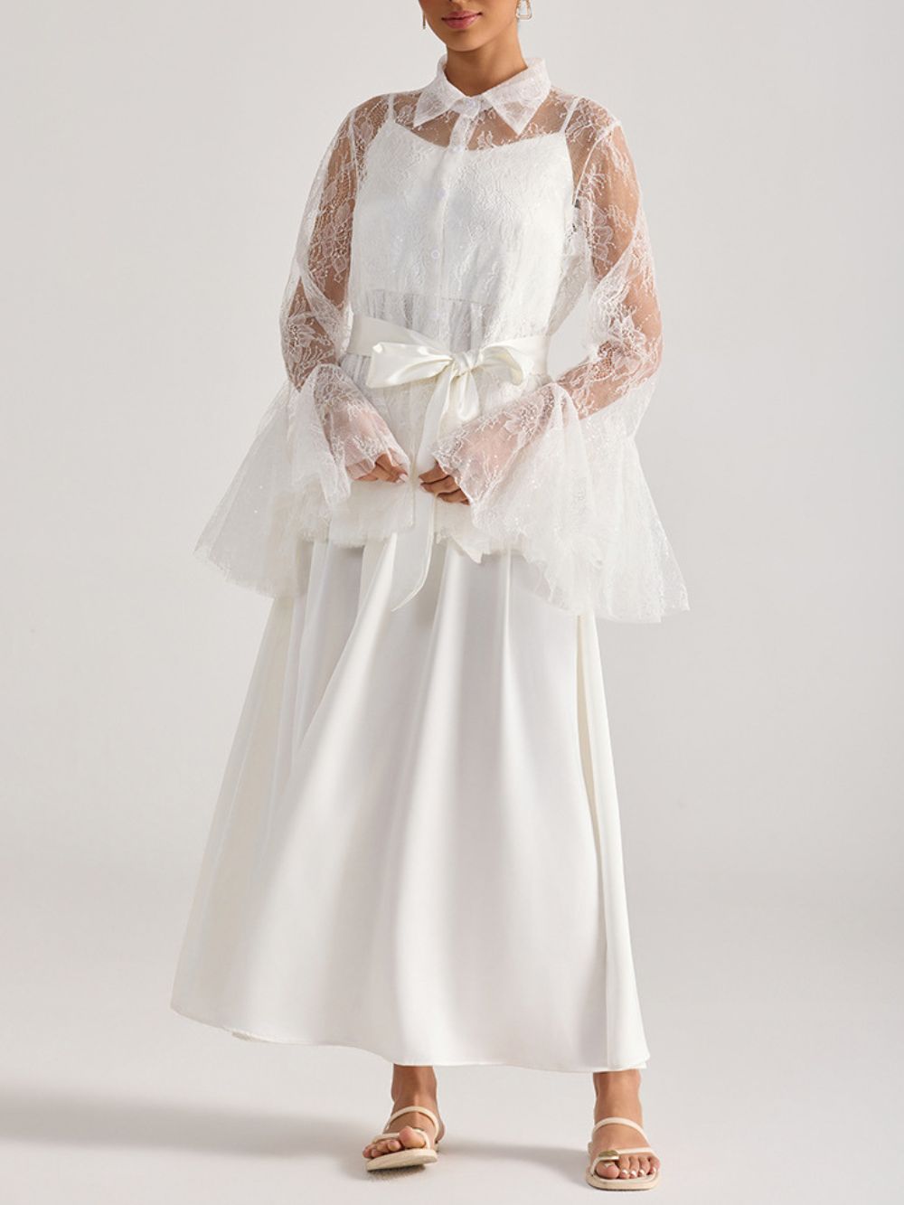 Miori White Lace Top & Maxi Dress Set - OWNCI