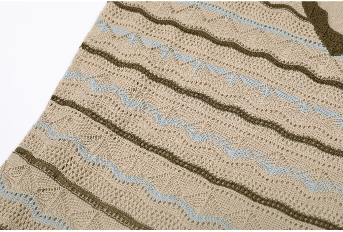 Beige Crochet-Style Knit A-Line Maxi Dress - OWNCI Beige Crochet-Style Knit A-Line Maxi Dress - OWNCI