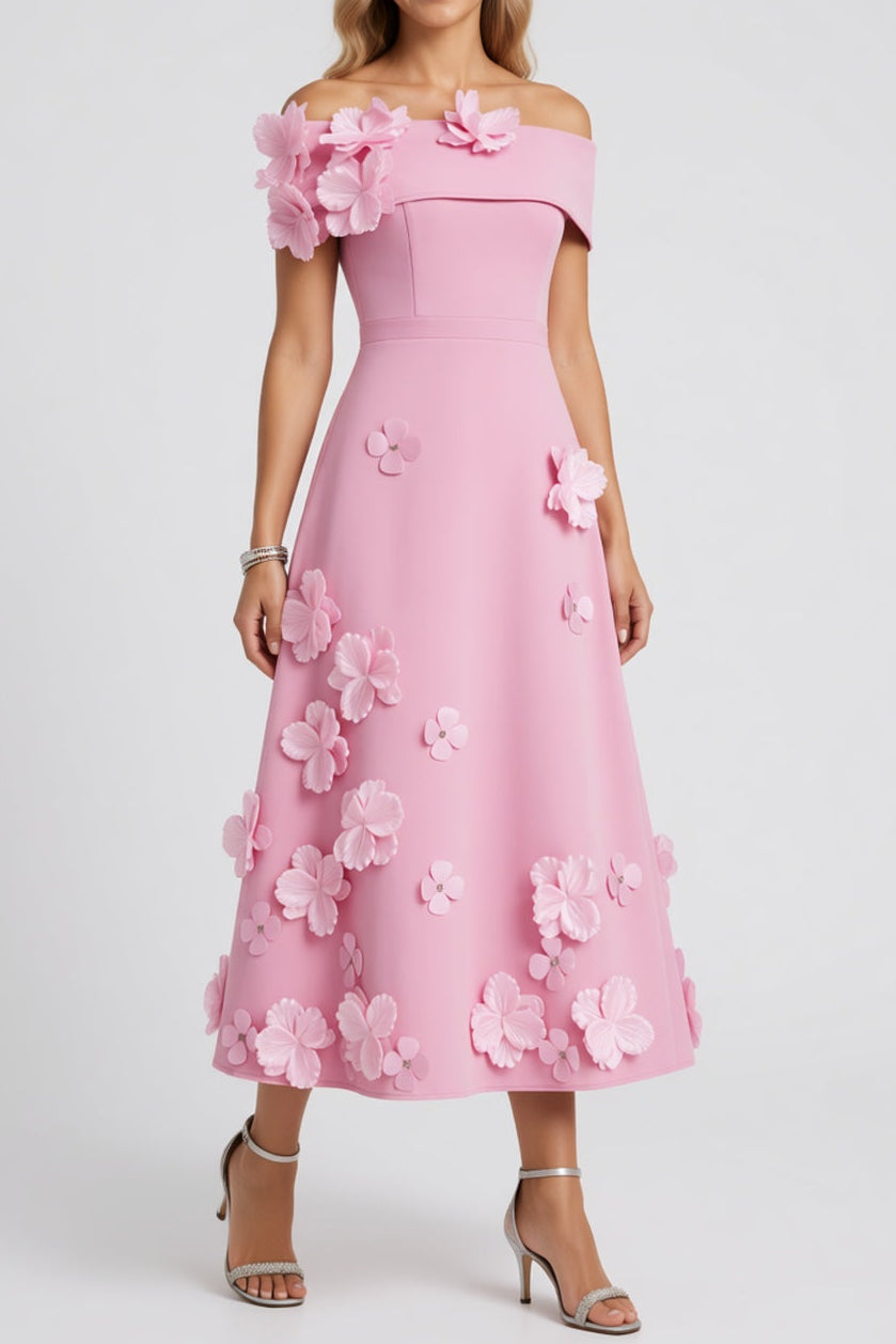 Light Pink Solid Matte Structured Fabric (Likely Crepe or Satin Blend) A-Line Flare Evening Dress - OWNCI