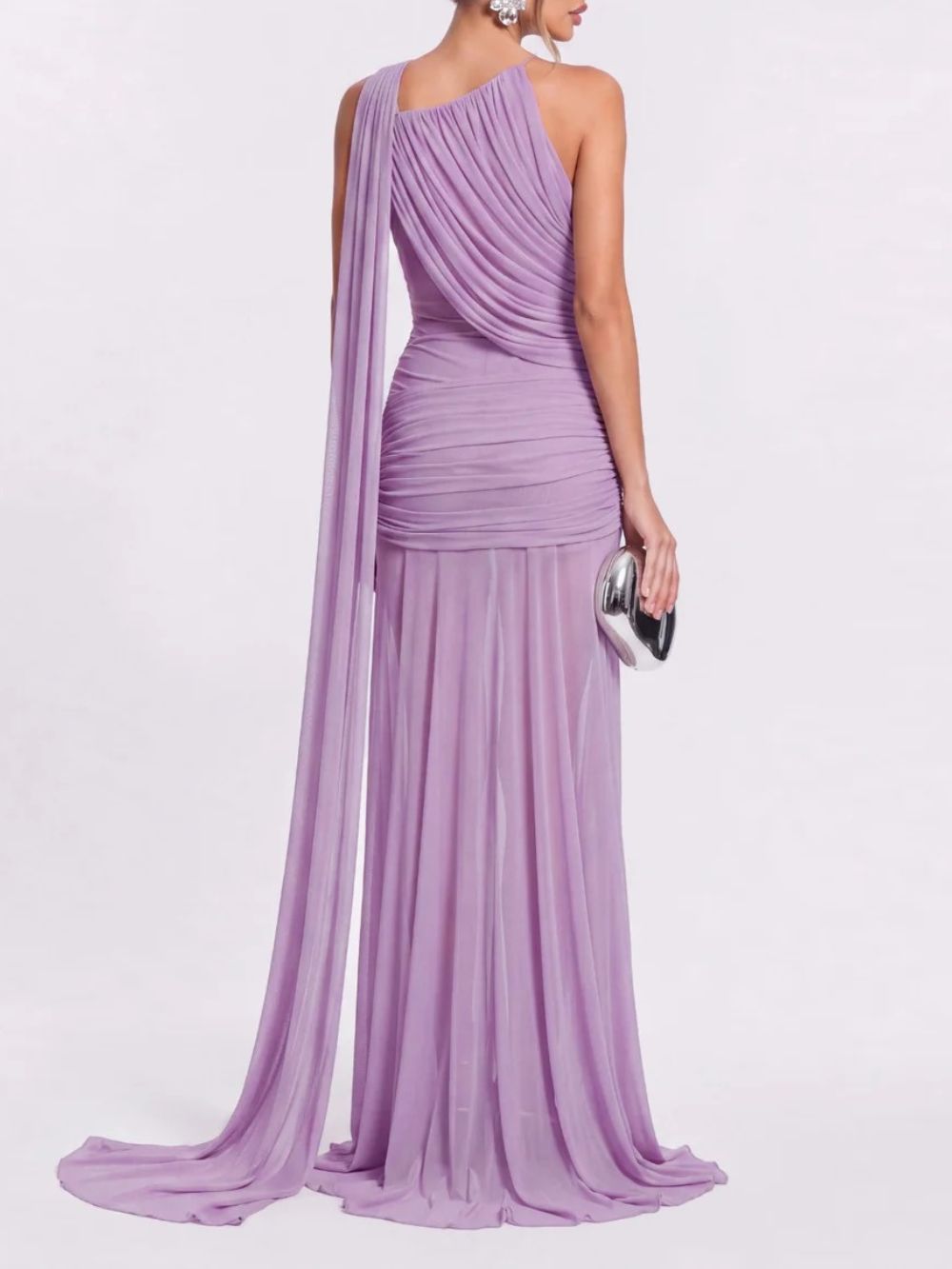 Faskel Ruched Split Maxi Dress In Purple - OWNCI