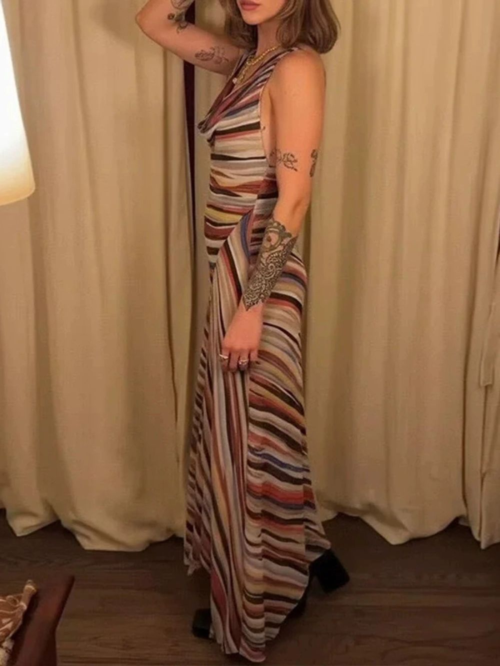 Mave Sleeveless Stripe Maxi Dress - OWNCI