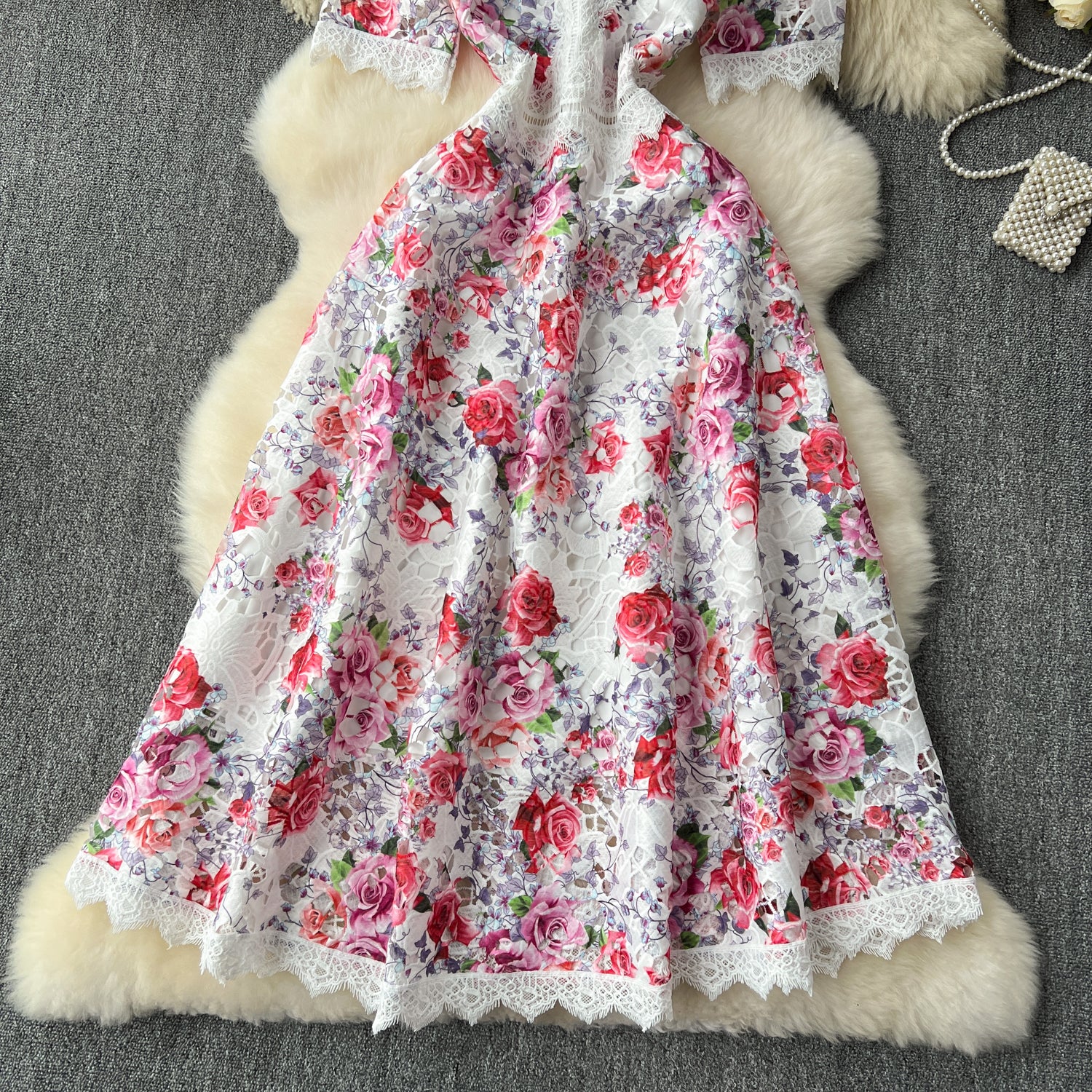 White Guipure Lace Floral Midi Dress - OWNCI White Guipure Lace Floral Midi Dress - OWNCI