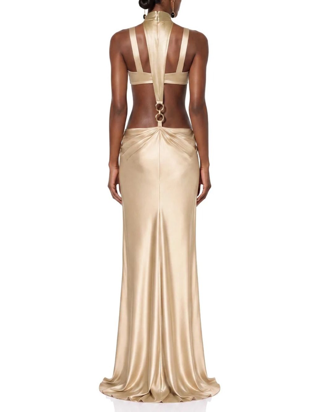 Brumel Cutout Ruched Satin Maxi Dress - OWNCI