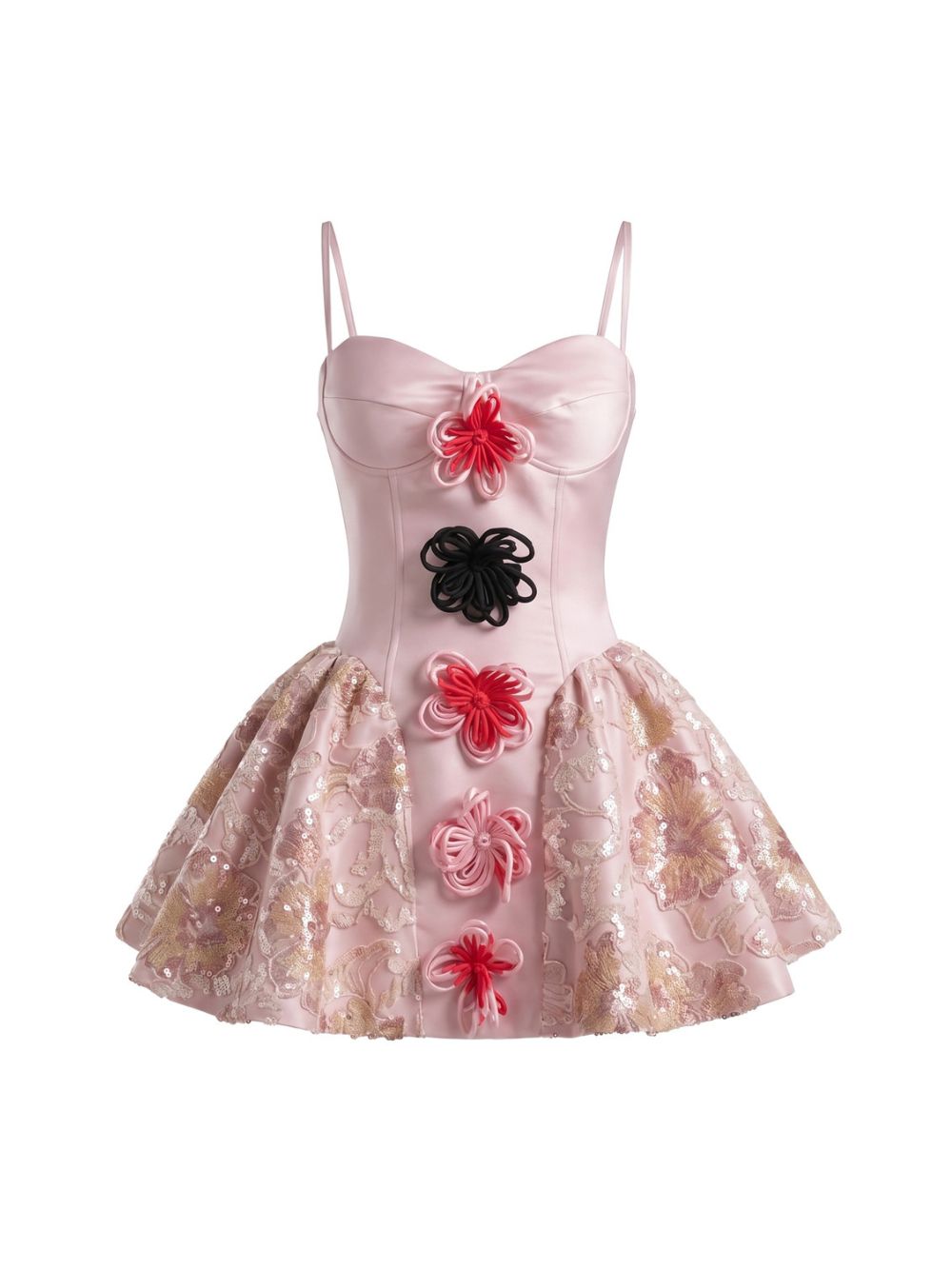 Floral Sequin A Line Dress Pink - OWNCI