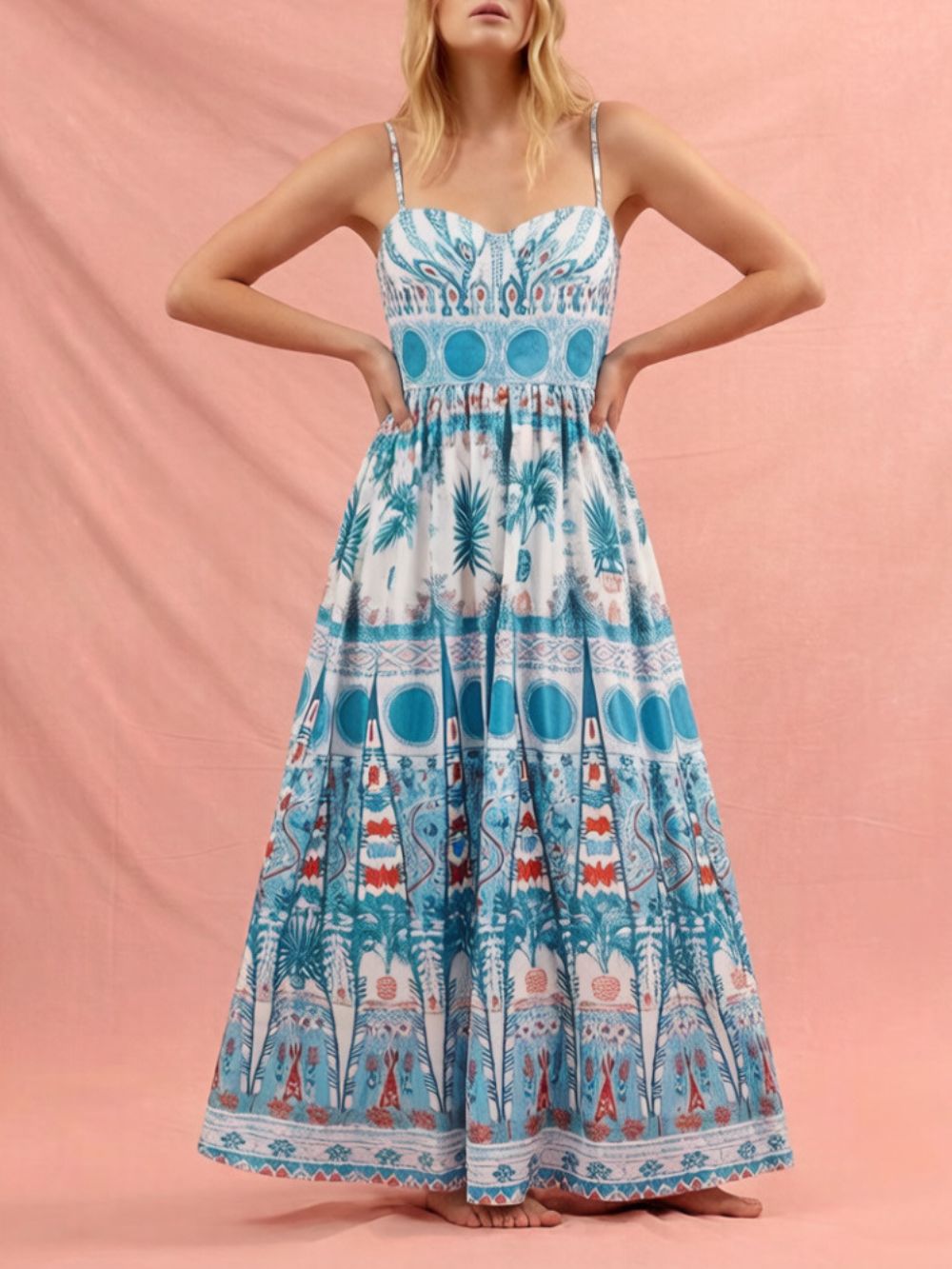 Meka Spaghetti Printed Maxi Dress - OWNCI