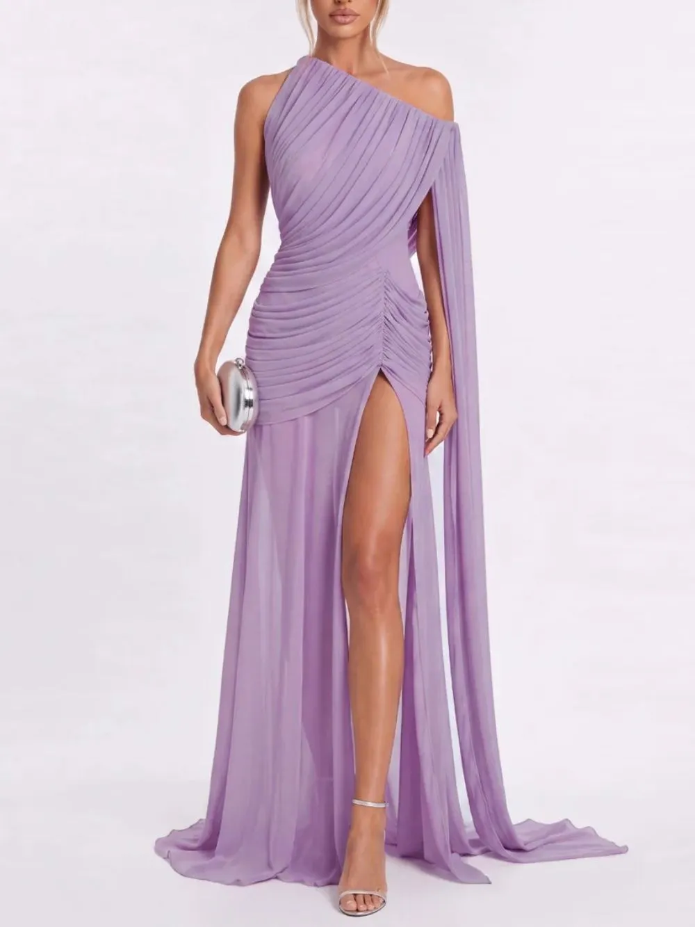 Faskel Ruched Split Maxi Dress In Purple - OWNCI Faskel Ruched Split Maxi Dress In Purple - OWNCI