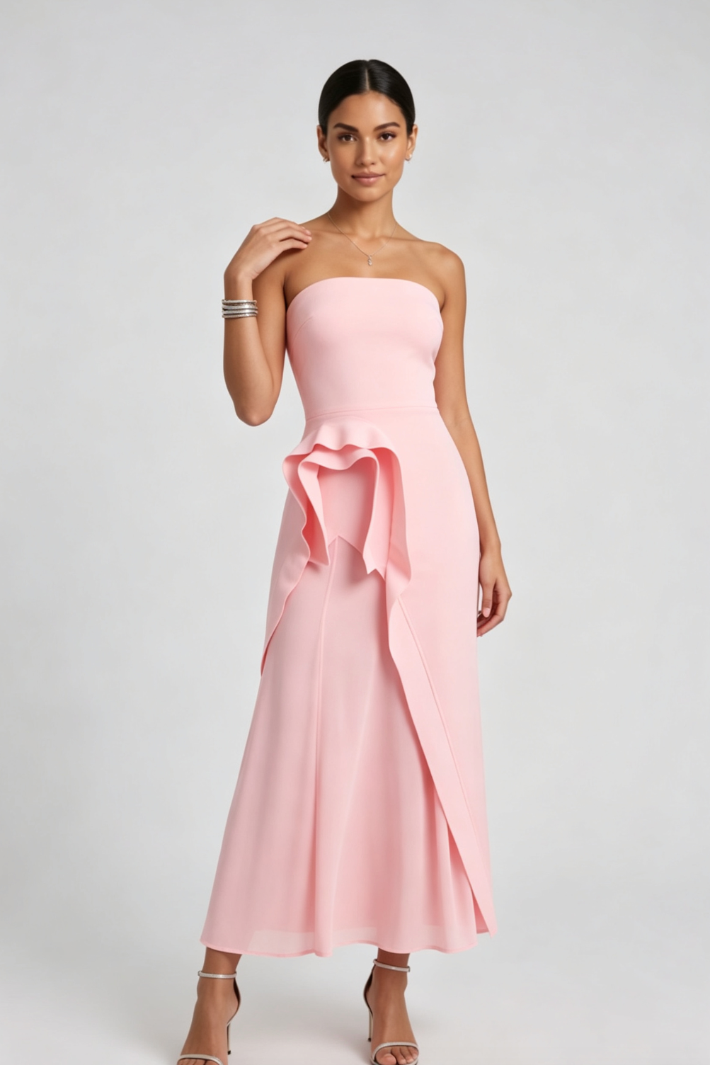 Light Pink Smooth structured fabric bodice Fitted bodice with A-line flared skirt Dress - OWNCI Light Pink Smooth structured fabric bodice Fitted bodice with A-line flared skirt Dress - OWNCI
