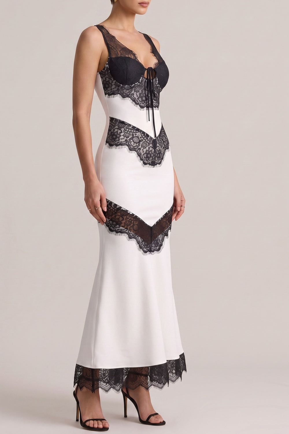 Sleeveless Black Lace Patchwork Mermaid Maxi Dress - OWNCI