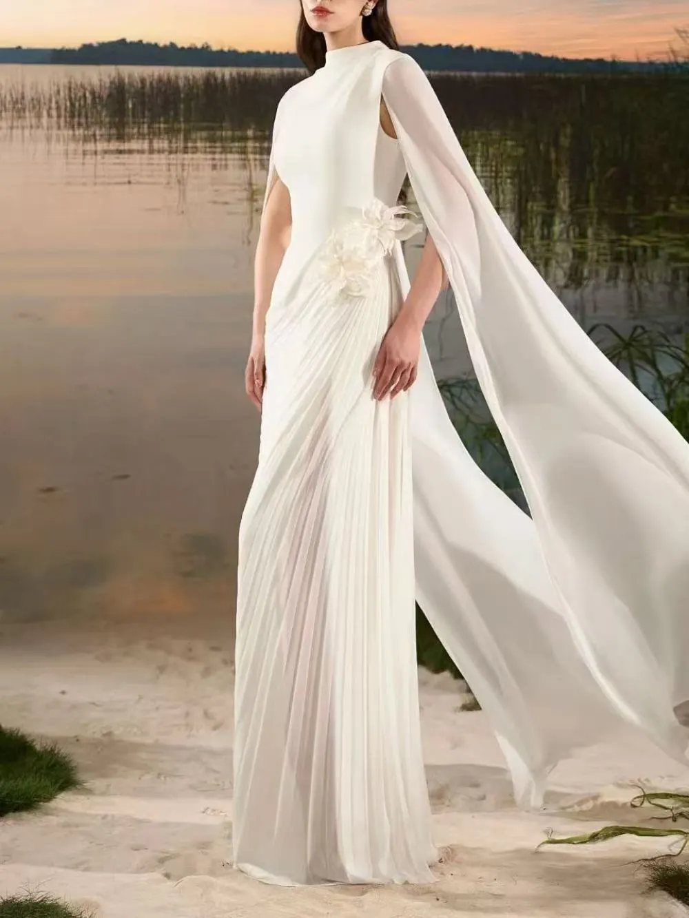 Melanie Flower Embellished Ruched Maxi Dress - OWNCI