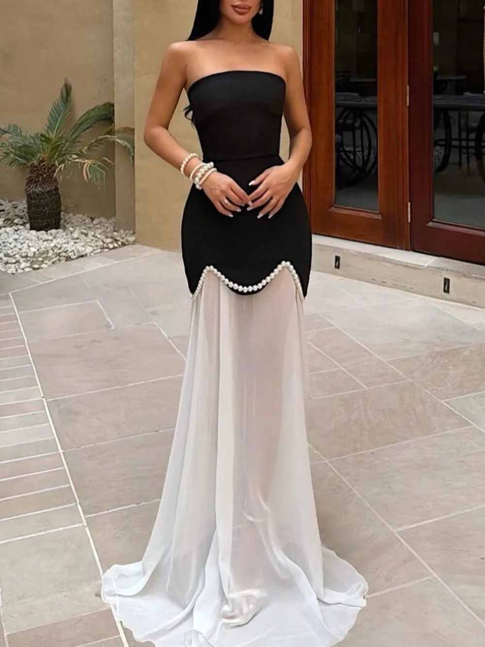Mena Strapless Beaded Top & Maxi Skirt Set - OWNCI