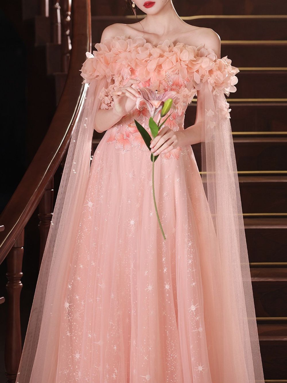 Mayura Pink Off-Shoulder Mesh Maxi Dress - OWNCI Mayura Pink Off-Shoulder Mesh Maxi Dress - OWNCI