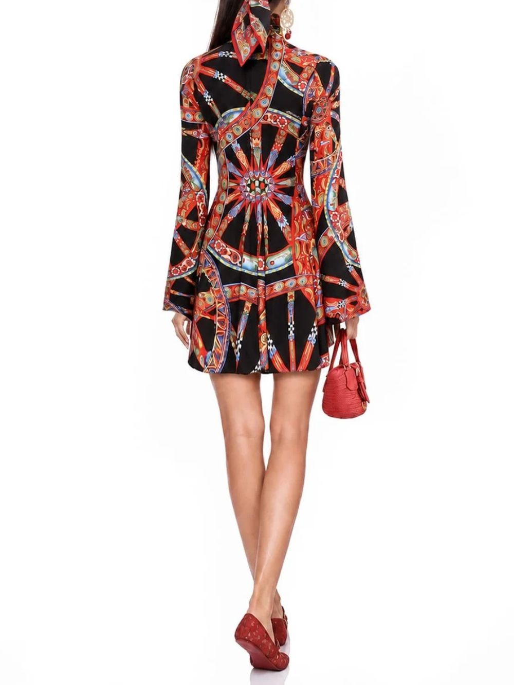 Tervik Bell Sleeve Printed Mini Dress - OWNCI