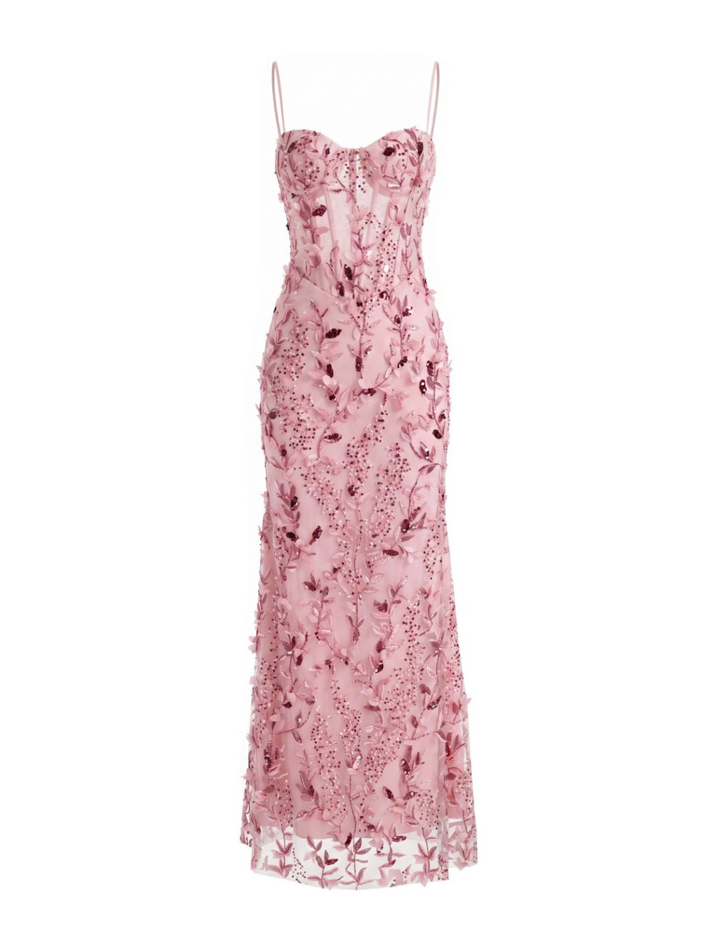 Floral Sequin Structured Bustier Maxi Dress Pink - OWNCI