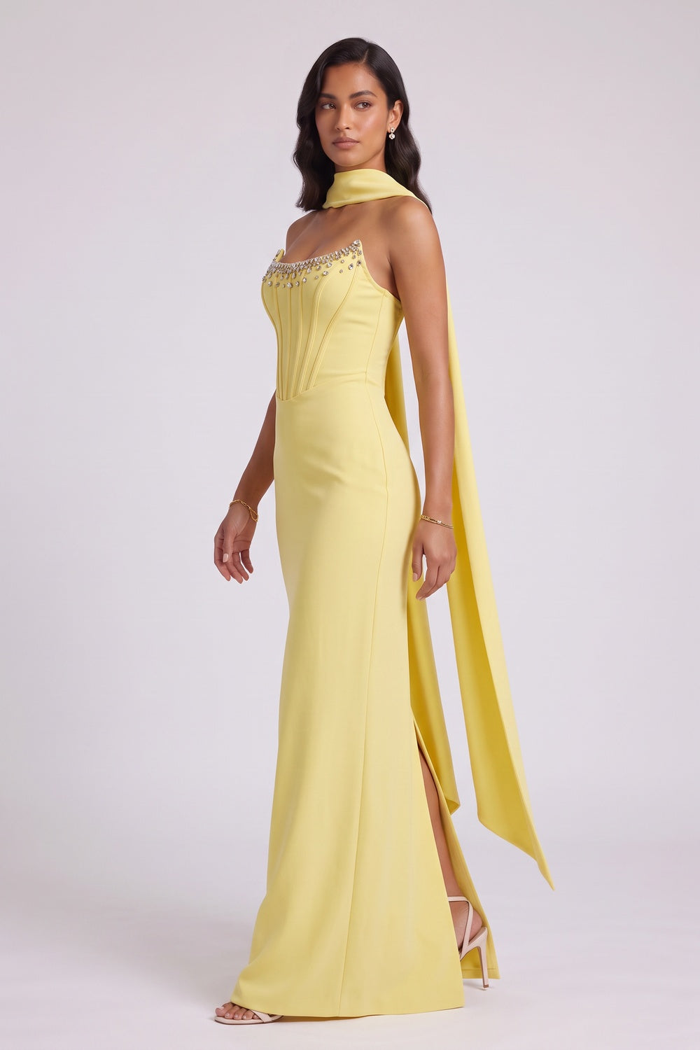 Yellow Halter Maxi Dress with Open Back and Bow Detail - OWNCI Yellow Halter Maxi Dress with Open Back and Bow Detail - OWNCI