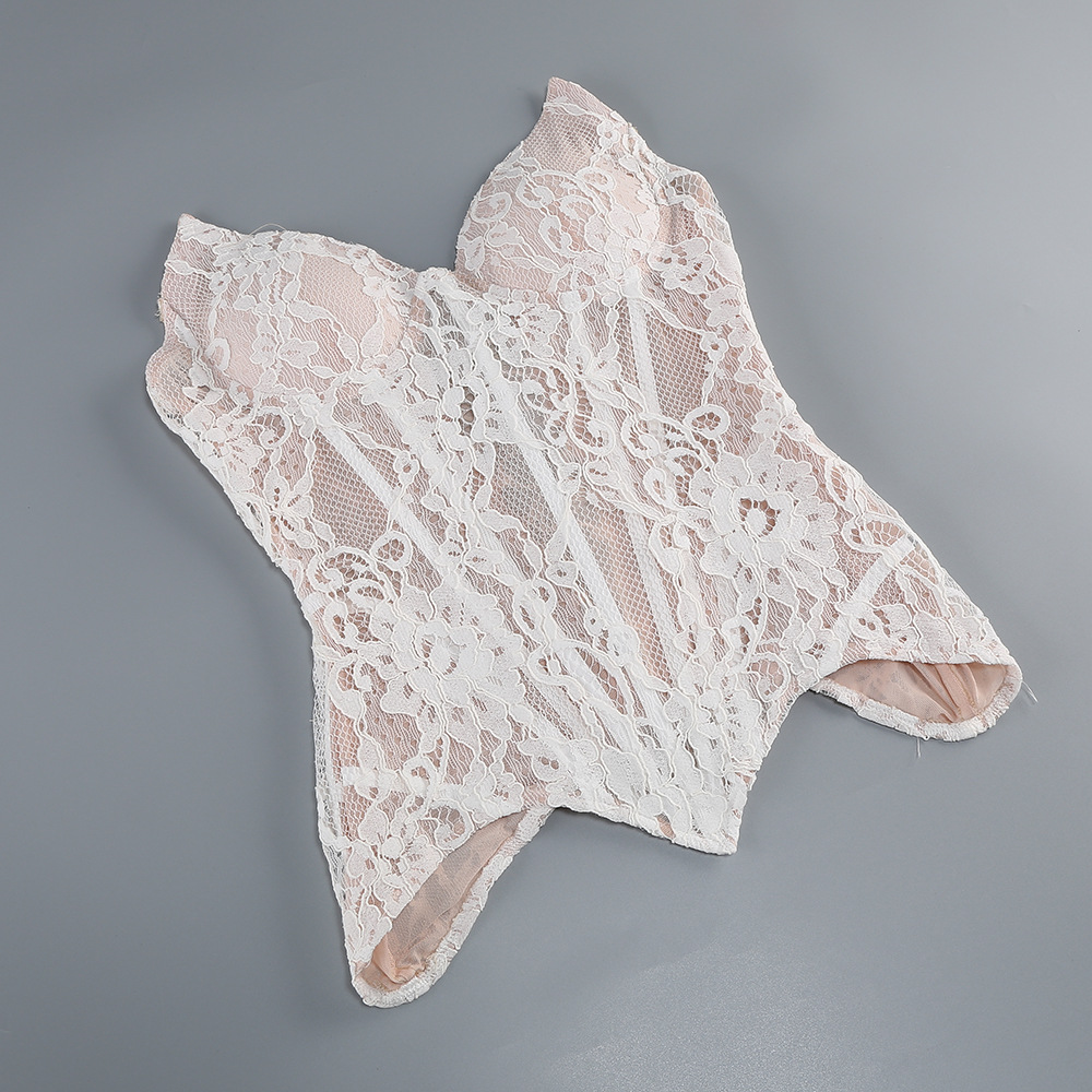 Strapless Lace Corset Two Piece Maxi Dress White - OWNCI Strapless Lace Corset Two Piece Maxi Dress White - OWNCI