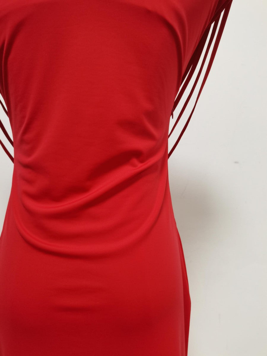 Red Stretch Jersey Or Crepe Fitted Column Dress - OWNCI Red Stretch Jersey Or Crepe Fitted Column Dress - OWNCI