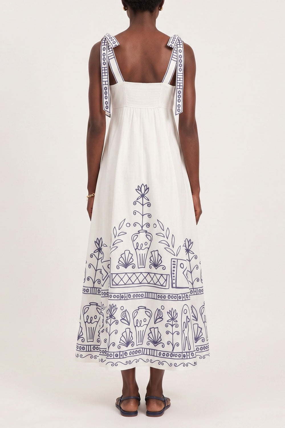 Square Neck Folk Embroidered Midi Dress - OWNCI Square Neck Folk Embroidered Midi Dress - OWNCI