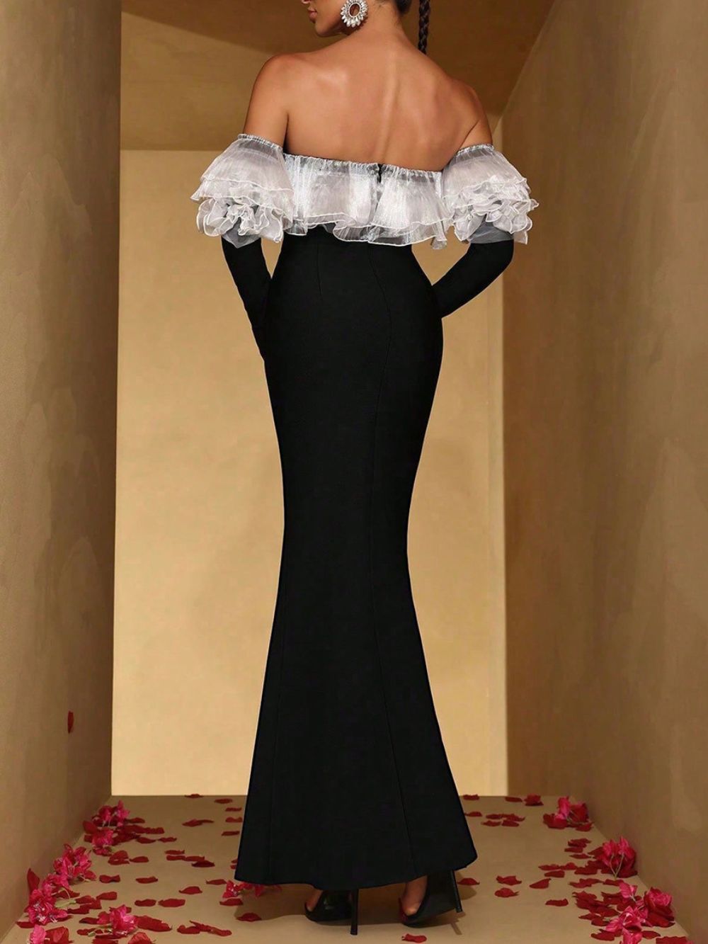 Merit Black Off-Shoulder Long Sleeve Maxi Dress - OWNCI