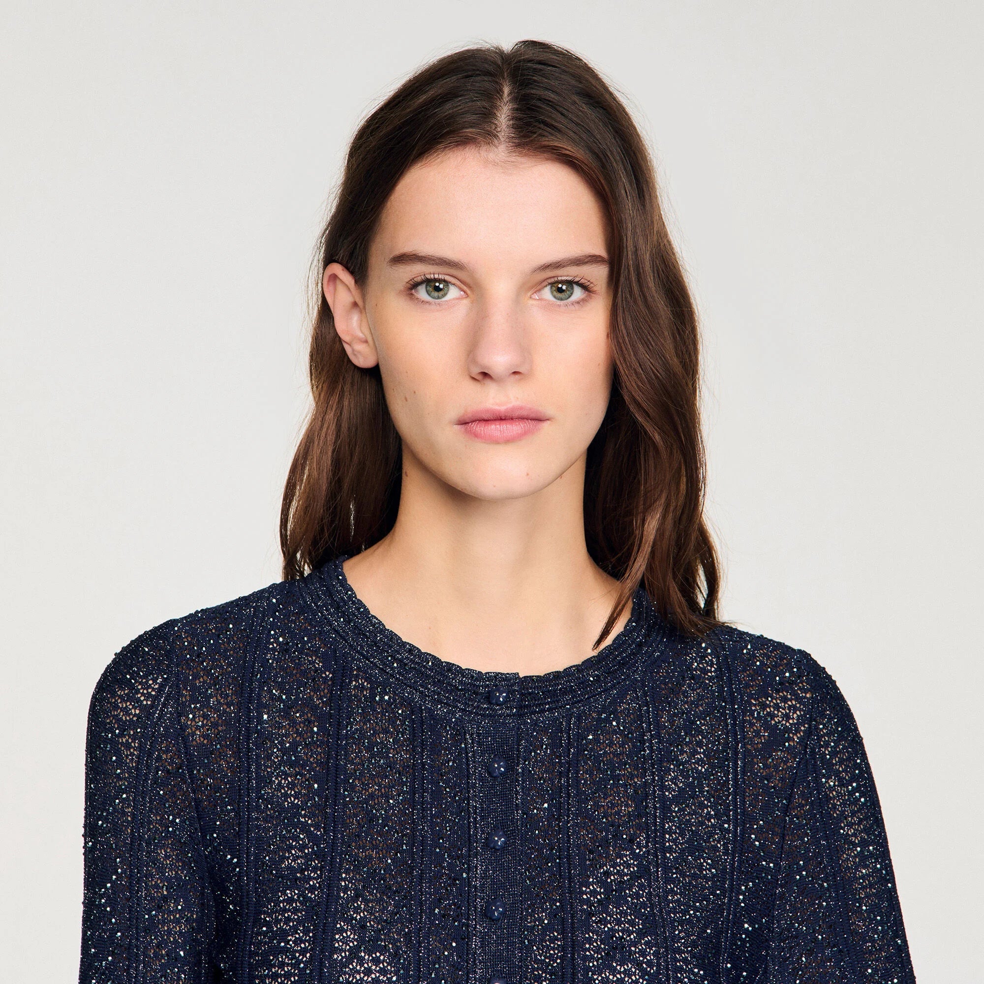 Alexandra Strass Knit Cropped Cardigan Set In Navy Blue - OWNCI Alexandra Strass Knit Cropped Cardigan Set In Navy Blue - OWNCI