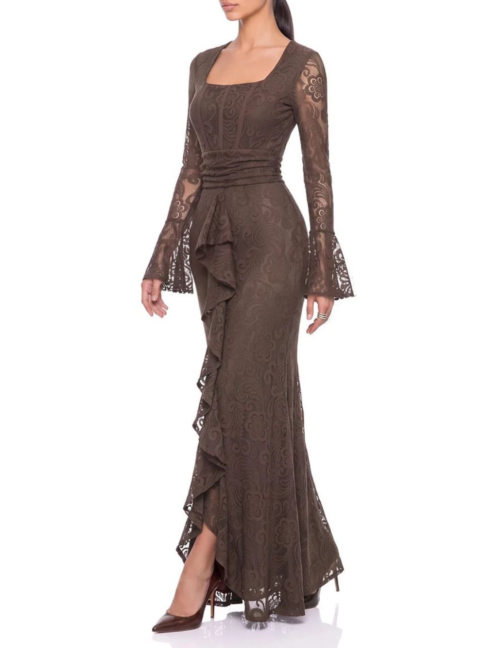 Cevrane Long Sleeve Lace Ruffle Maxi Dress - OWNCI Cevrane Long Sleeve Lace Ruffle Maxi Dress - OWNCI