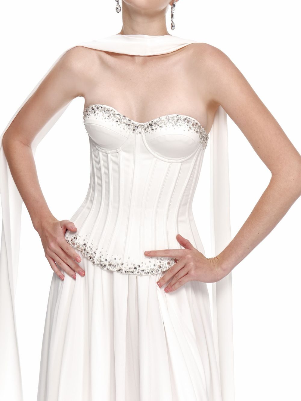 Strapless Embellished Bustier A Line Maxi Dress Set White - OWNCI