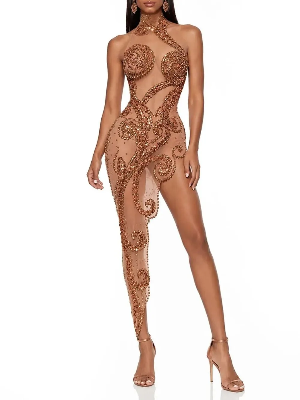 Abrisel High Neck Mesh Rhinestone Dress - OWNCI Abrisel High Neck Mesh Rhinestone Dress - OWNCI