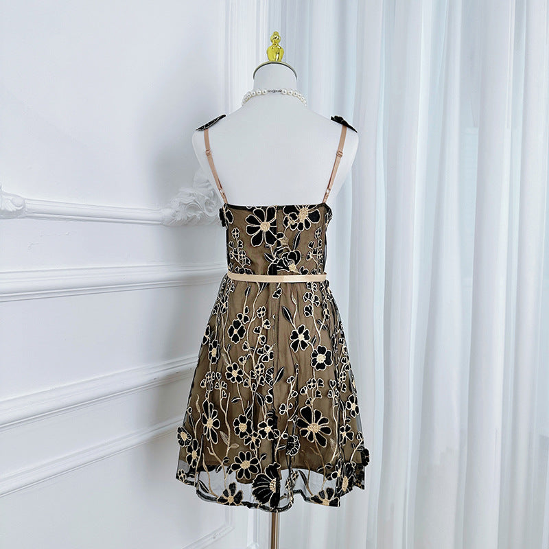 Black Embroidered Tulle Overlay A-Line Mini Dress - OWNCI Black Embroidered Tulle Overlay A-Line Mini Dress - OWNCI