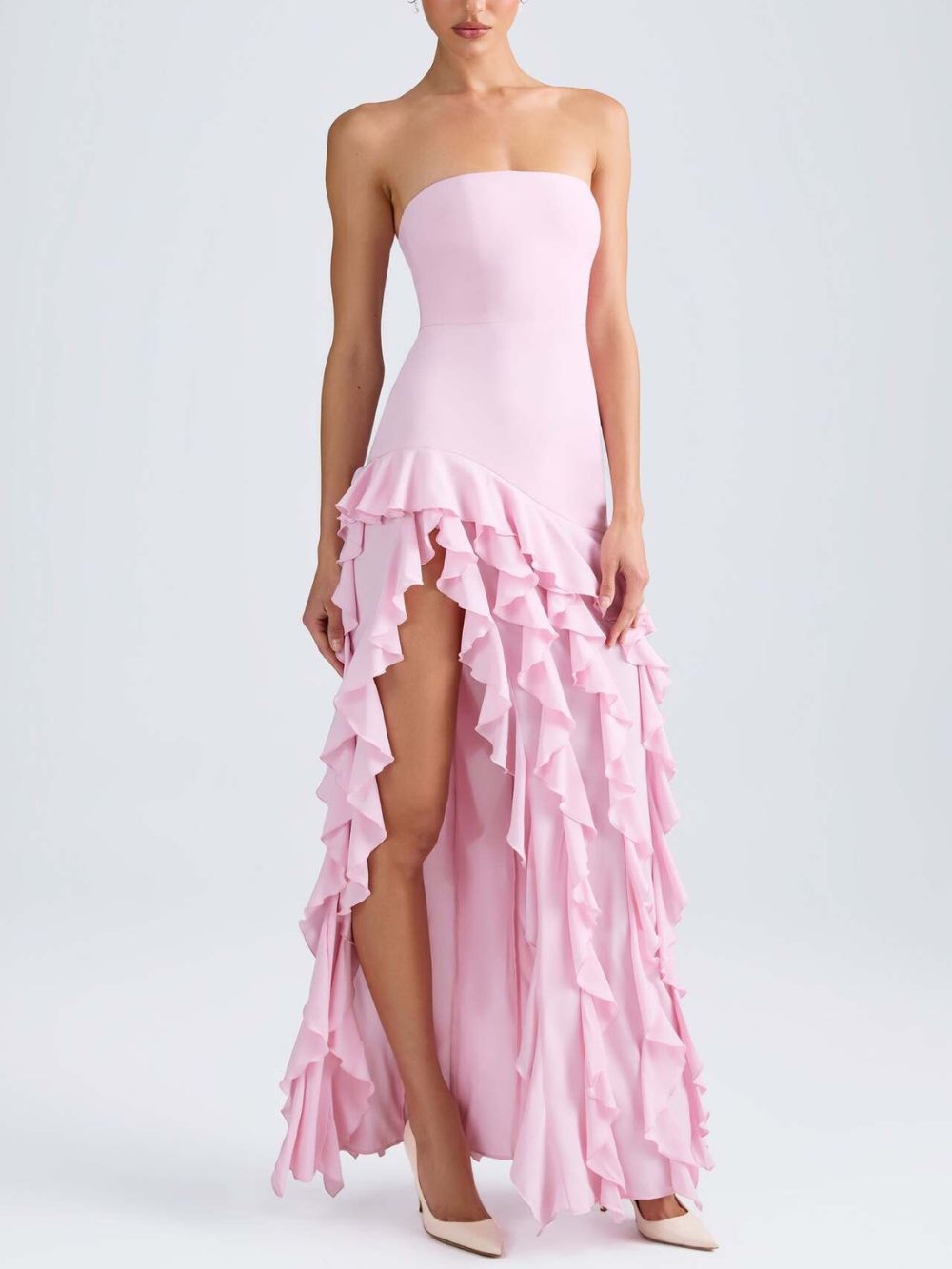 Minna Pink Strapless Ruffle Maxi Dress - OWNCI Minna Pink Strapless Ruffle Maxi Dress - OWNCI