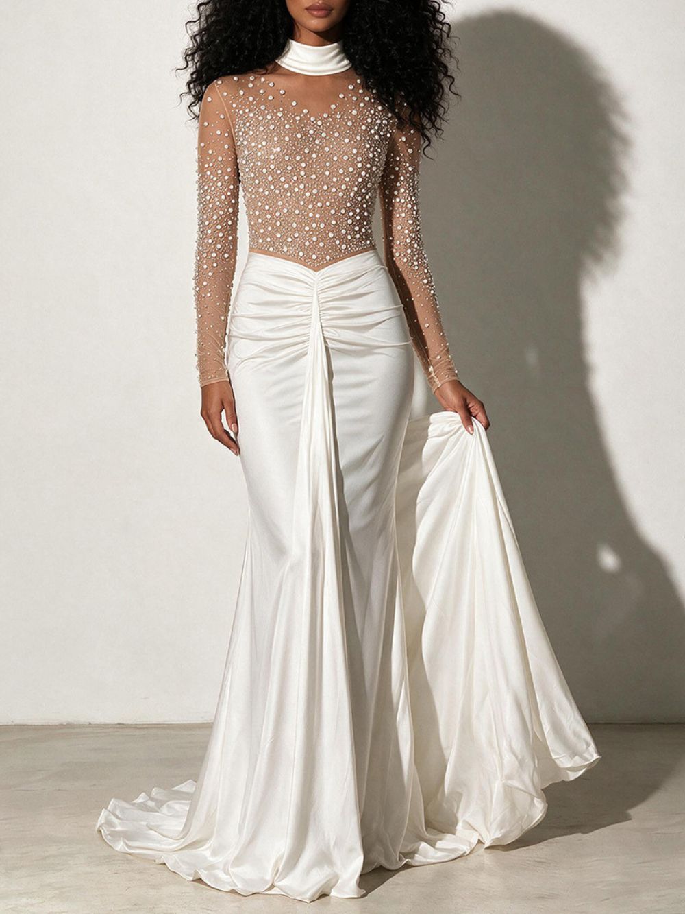 Melena Pearl Embellished Long Sleeve Maxi Dress - OWNCI