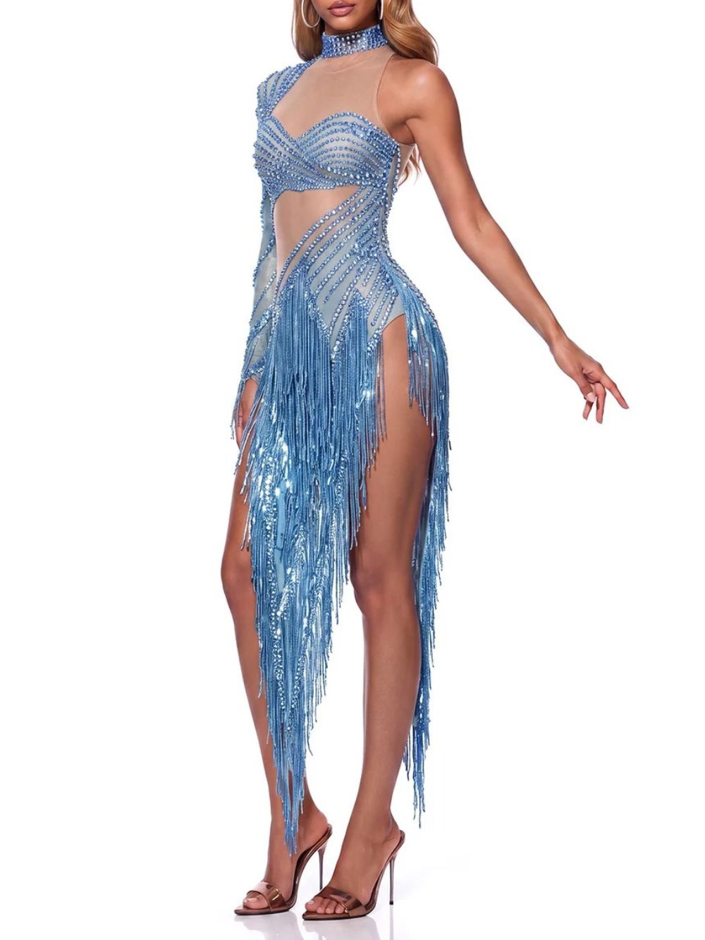 Solvian One Shoulder Rhinestone Fringe Bodysuit - OWNCI Solvian One Shoulder Rhinestone Fringe Bodysuit - OWNCI