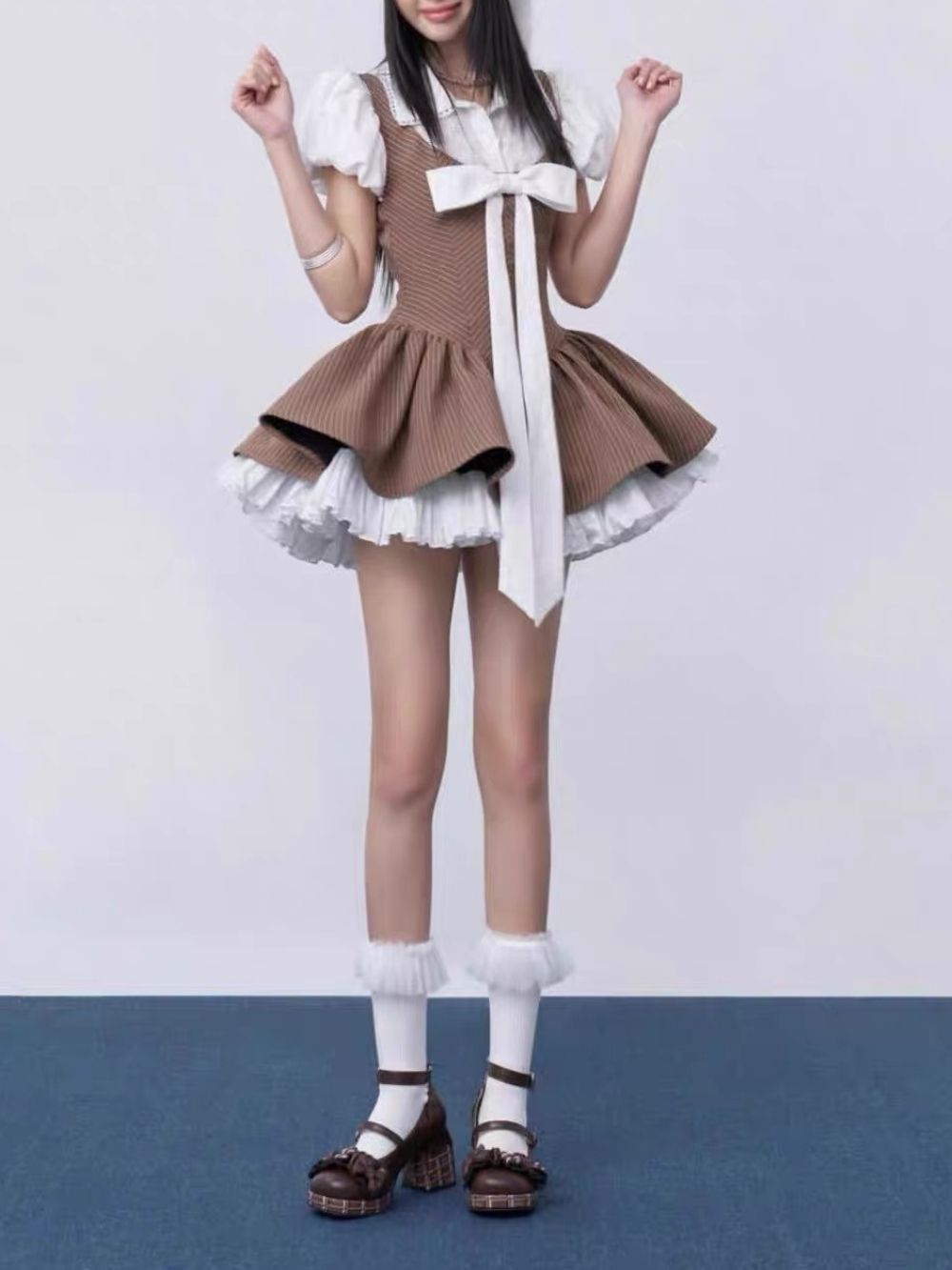 Mayme Puff Sleeve Bow Mini Dress - OWNCI