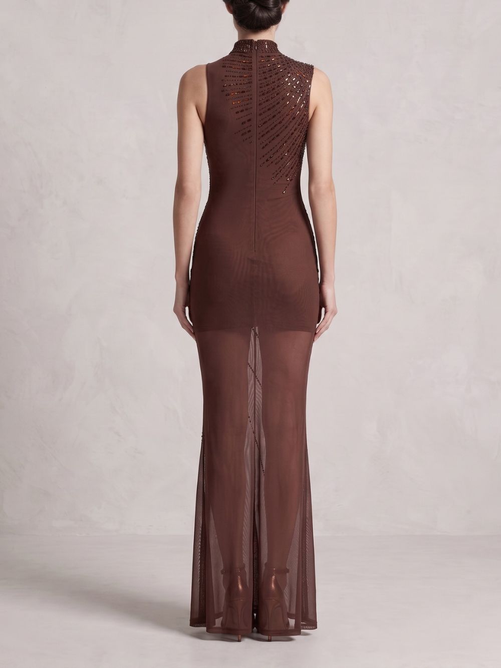 Asymmetric Embellished Maxi Dress Brown - OWNCI