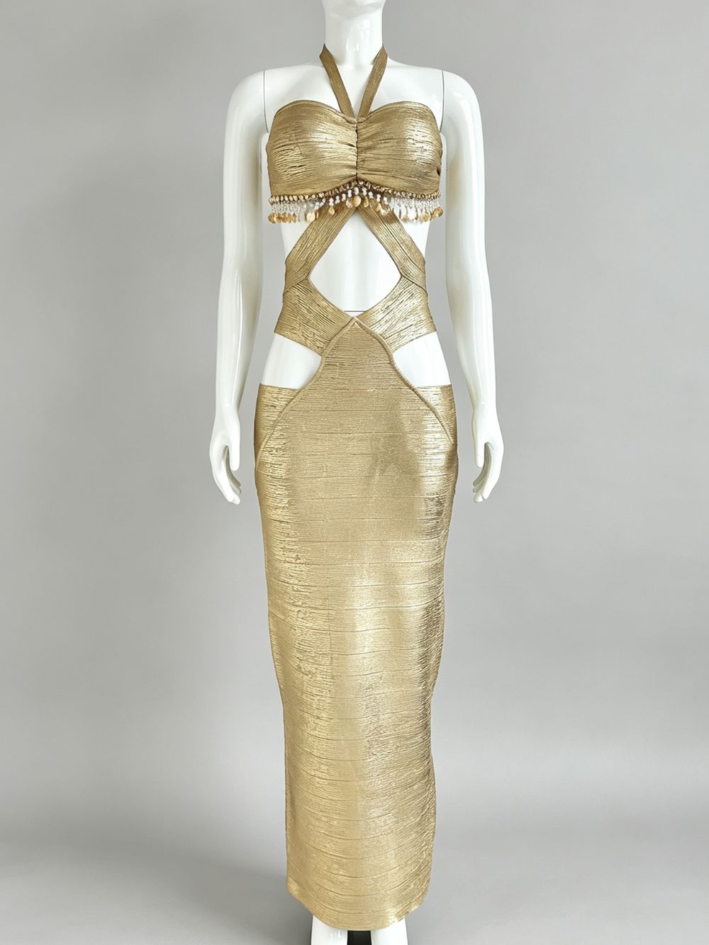 Millicent Gold Halter Cutout Maxi Dress - OWNCI Millicent Gold Halter Cutout Maxi Dress - OWNCI