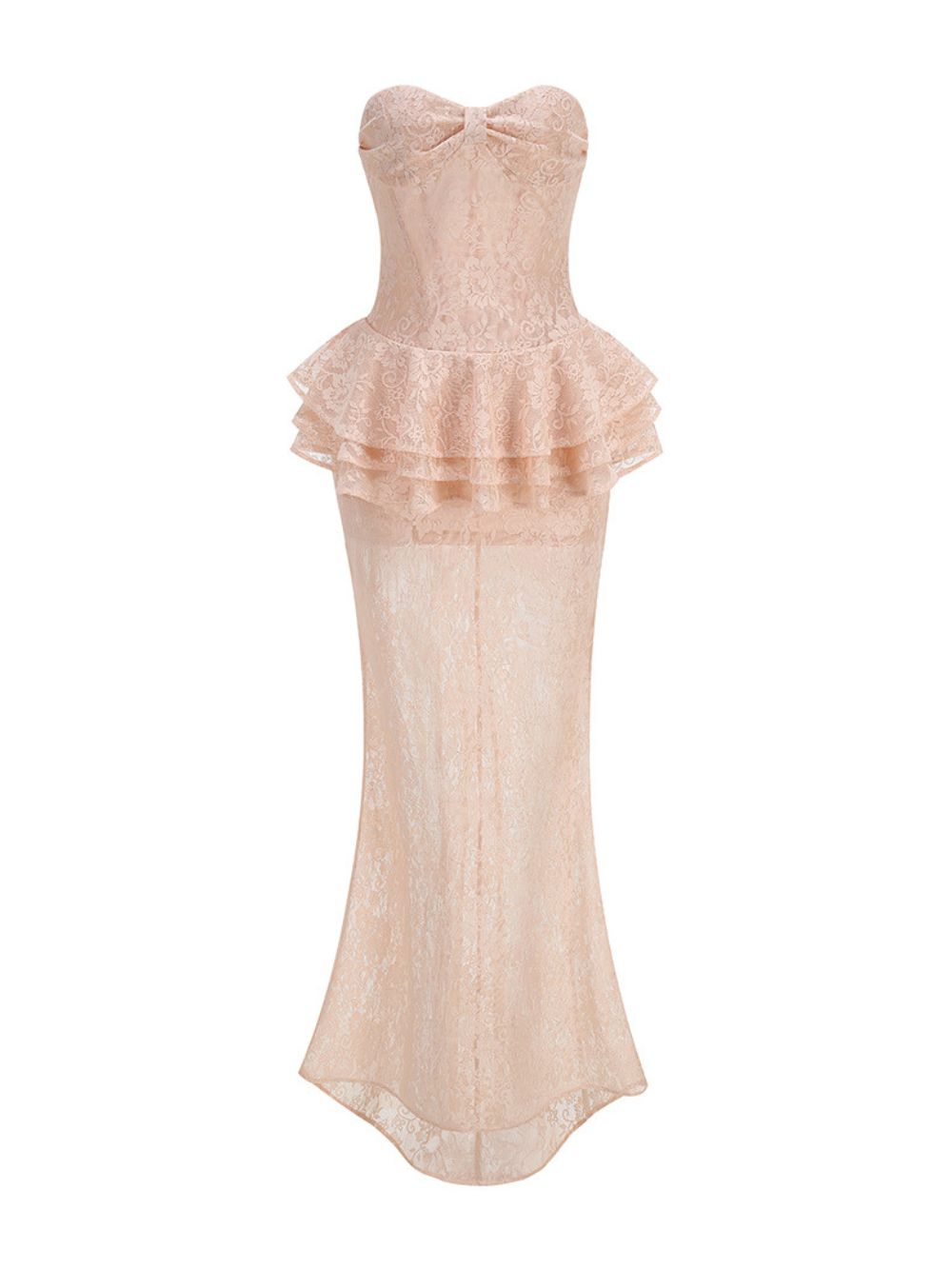 Strapless Nude Peplum Maxi Dress Nude Pink - OWNCI Strapless Nude Peplum Maxi Dress Nude Pink - OWNCI