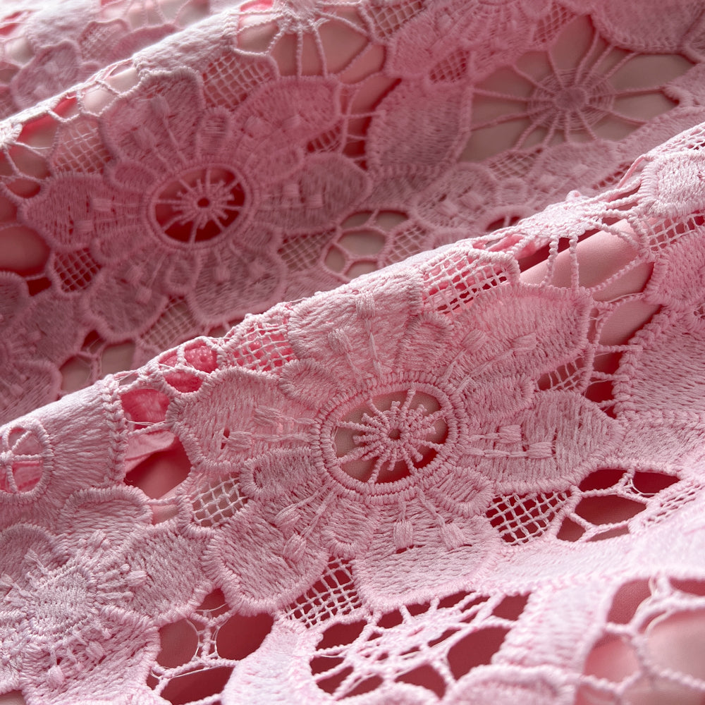 Light Pink Floral Lace A-Line Midi Dress - OWNCI Light Pink Floral Lace A-Line Midi Dress - OWNCI