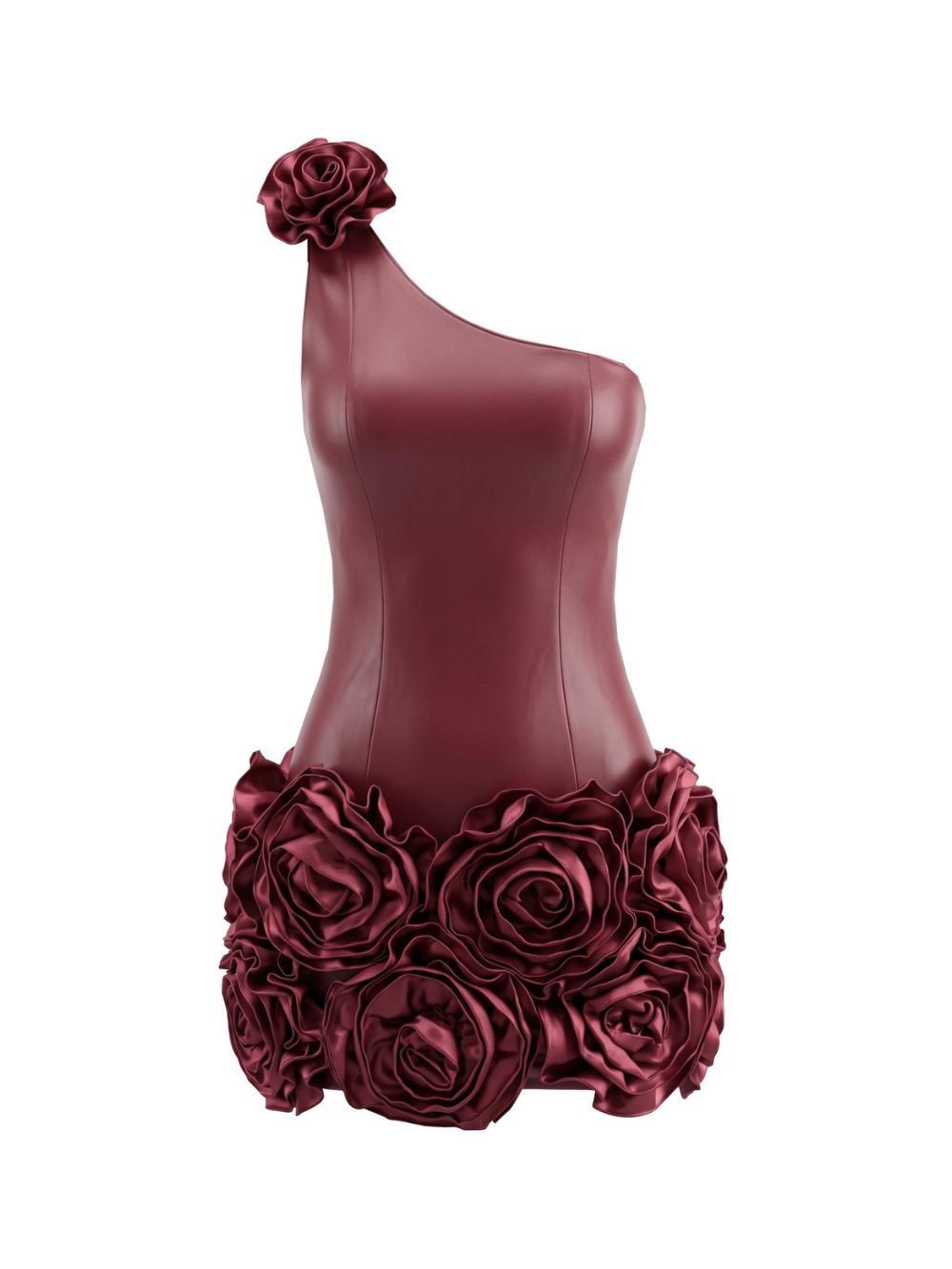 One Shoulder Floral Dress Burgundy - OWNCI One Shoulder Floral Dress Burgundy - OWNCI